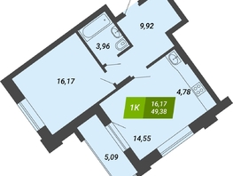 Продается 1-комнатная квартира ЖК Бирюзовая жемчужина-4, 49.38 м², 7905738 рублей