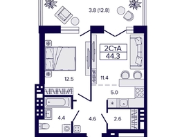 Продается 2-комнатная квартира ЖК Luna (Луна), 44.3 м², 7990000 рублей