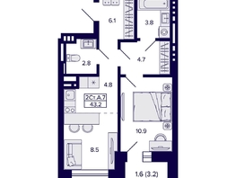 Продается 2-комнатная квартира ЖК Сподвижники, 43.2  м², 5350000 рублей