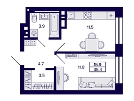 Продается 1-комнатная квартира ЖК Сподвижники, 35.4 м², 4700000 рублей