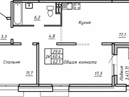 Продается 2-комнатная квартира ЖК Гренландия, Лес дом №5, 62.1 м², 8835000 рублей