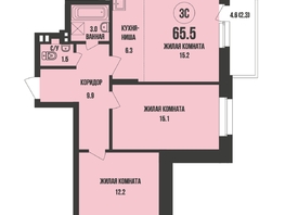 Продается 3-комнатная квартира ЖК Династия, дом 905, 65.5 м², 6900000 рублей