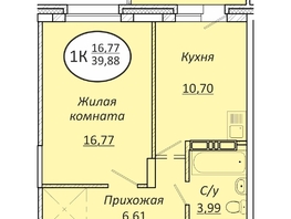 Продается 1-комнатная квартира ЖК Пролетарский, 39.88 м², 5383800 рублей