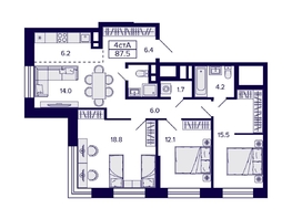 Продается 4-комнатная квартира ЖК Citatum (Цитатум), 87.5 м², 11400000 рублей
