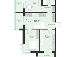 Продается 2-комнатная квартира ЖК Ежевика, 68.9 м², 7693400 рублей