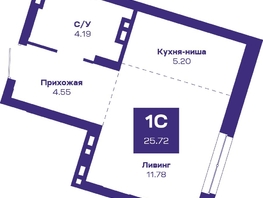 Продается 1-комнатная квартира ЖК Базилик, дом 2, 25.72  м², 4231000 рублей