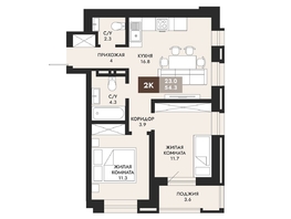 Продается 2-комнатная квартира ЖК Паскаль, секция 1, 54.3  м², 9176700 рублей