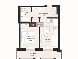 Продается 1-комнатная квартира ЖК Паскаль, секция 1, 38.3  м², 6740800 рублей
