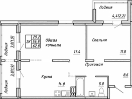 Продается 2-комнатная квартира ЖК Квартет, дом Дуэт, 62.8 м², 6650000 рублей