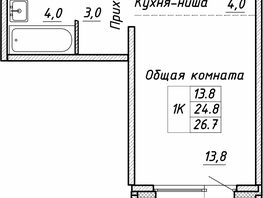 Продается 1-комнатная квартира ЖК Квартет, дом Дуэт, 26.7 м², 3100000 рублей