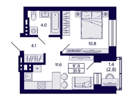 Продается 1-комнатная квартира ЖК Сподвижники, 31.9 м², 4850000 рублей