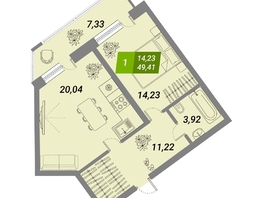 Продается 1-комнатная квартира ЖК Бирюзовая жемчужина-2, 49.41 м², 7969650 рублей