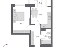 Продается 1-комнатная квартира ЖК ОСКАР, дом 2, 40.1  м², 8075000 рублей