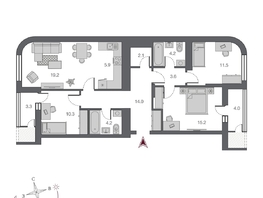 Продается 4-комнатная квартира ЖК Беринг, дом 2, 97.5 м², 14450000 рублей
