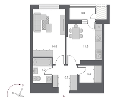 Продается 1-комнатная квартира ЖК Беринг, дом 2, 43.8 м², 9750000 рублей