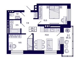 Продается 2-комнатная квартира ЖК Сподвижники, 54  м², 6950000 рублей