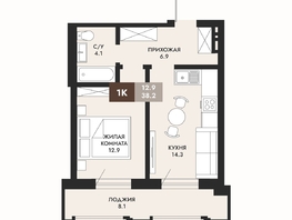 Продается 1-комнатная квартира ЖК Паскаль, секция 1, 38.2 м², 6952400 рублей