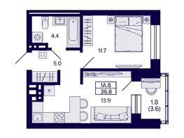 Продается 1-комнатная квартира ЖК Сподвижники, 36.8 м², 4950000 рублей