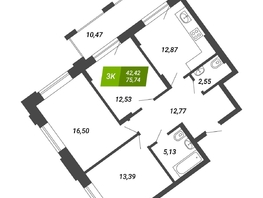 Продается 3-комнатная квартира ЖК Бирюзовая жемчужина-4, 75.74  м², 11959346 рублей