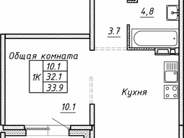 Продается 1-комнатная квартира ЖК Гренландия, Лес дом №5, 33.9 м², 4650000 рублей