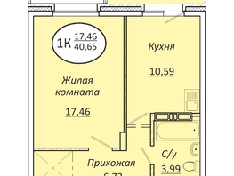 Продается 1-комнатная квартира ЖК Пролетарский, 40.65  м², 5894250 рублей