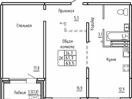 Продается 2-комнатная квартира ЖК Самоцветы, Бирюза дом 1, 63.5 м², 6500000 рублей
