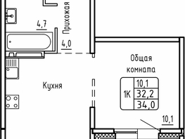 Продается 1-комнатная квартира ЖК Самоцветы, Бирюза дом 1, 34  м², 5021000 рублей