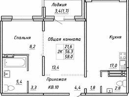 Продается 2-комнатная квартира ЖК Квартет, дом Дуэт, 58  м², 7186000 рублей