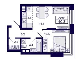 Продается 2-комнатная квартира ЖК Citatum (Цитатум), 40.3  м², 7300000 рублей