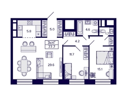 Продается 3-комнатная квартира ЖК Citatum (Цитатум), 77.7  м², 11990000 рублей