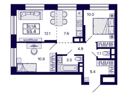 Продается 3-комнатная квартира ЖК Citatum (Цитатум), 55.4  м², 8850000 рублей