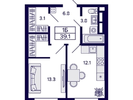 Продается 1-комнатная квартира ЖК Citatum (Цитатум), 39.1  м², 6750000 рублей