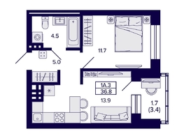 Продается 1-комнатная квартира ЖК Сподвижники, 36.8  м², 5200000 рублей