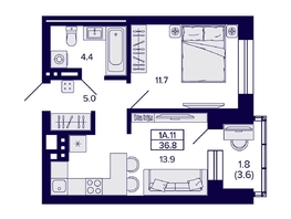 Продается 1-комнатная квартира ЖК Сподвижники, 36.8  м², 5250000 рублей