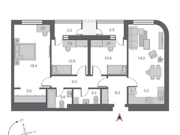 Продается 4-комнатная квартира ЖК Беринг, дом 2, 95.7  м², 14750000 рублей