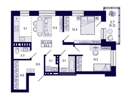 Продается 3-комнатная квартира ЖК Сподвижники, 63.2  м², 8700000 рублей