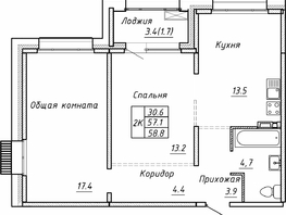 Продается 2-комнатная квартира ЖК Гренландия, Лес дом №5, 58.8  м², 6900000 рублей