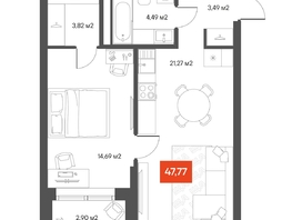 Продается 1-комнатная квартира ЖК ЩА, 49.27  м², 9250000 рублей