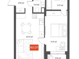 Продается 1-комнатная квартира ЖК ЩА, 51.37  м², 9550000 рублей