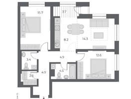Продается 3-комнатная квартира ЖК ОСКАР, дом 1, 74.6  м², 15250000 рублей