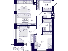 Продается 2-комнатная квартира ЖК Сподвижники, 56 м², 7200000 рублей