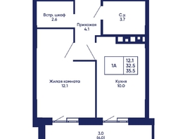Продается 1-комнатная квартира ЖК Gorizont (Горизонт), дом 2, 35.5  м², 5450000 рублей