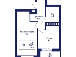 Продается 1-комнатная квартира ЖК Gorizont (Горизонт), дом 2, 38.4  м², 6300000 рублей