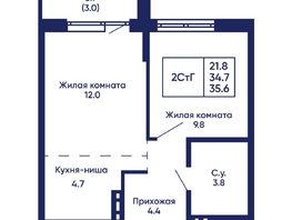 Продается 2-комнатная квартира ЖК Gorizont (Горизонт), дом 2, 35.6  м², 5650000 рублей