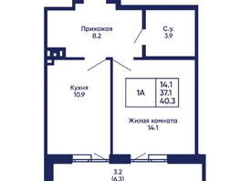 Продается 1-комнатная квартира ЖК Gorizont (Горизонт), дом 2, 40.3  м², 5800000 рублей