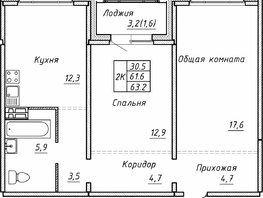 Продается 2-комнатная квартира ЖК Гренландия, Лес дом №5, 63.2  м², 6980000 рублей