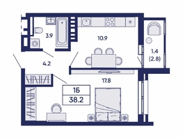 Продается 1-комнатная квартира ЖК Горизонт, дом 2, 38.2  м&sup2;, 5650000 рублей