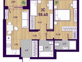 Продается 3-комнатная квартира ЖК Оптимисты, 58.4  м², 9800000 рублей
