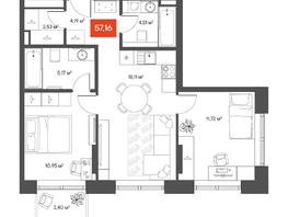 Продается 2-комнатная квартира ЖК ЩА, 56.17  м², 10950000 рублей