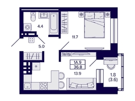 Продается 1-комнатная квартира ЖК Сподвижники, 36.8  м², 5990000 рублей